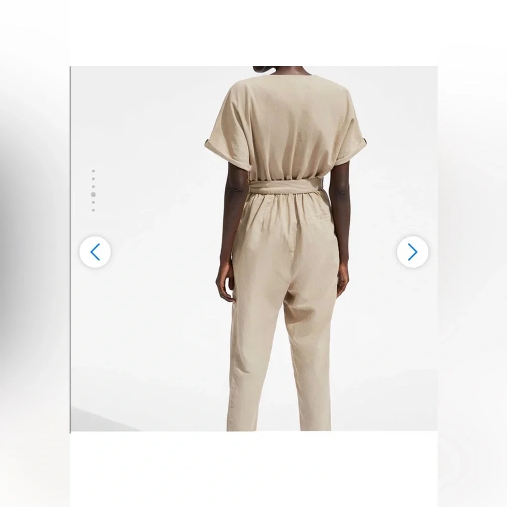 Zara Tan Linen Jumpsuit Size Large